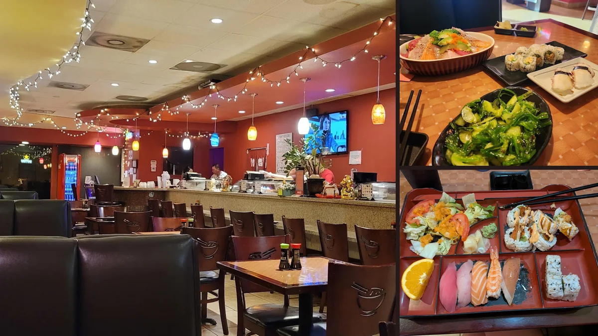 Japanese appetizers and salads on a table.
