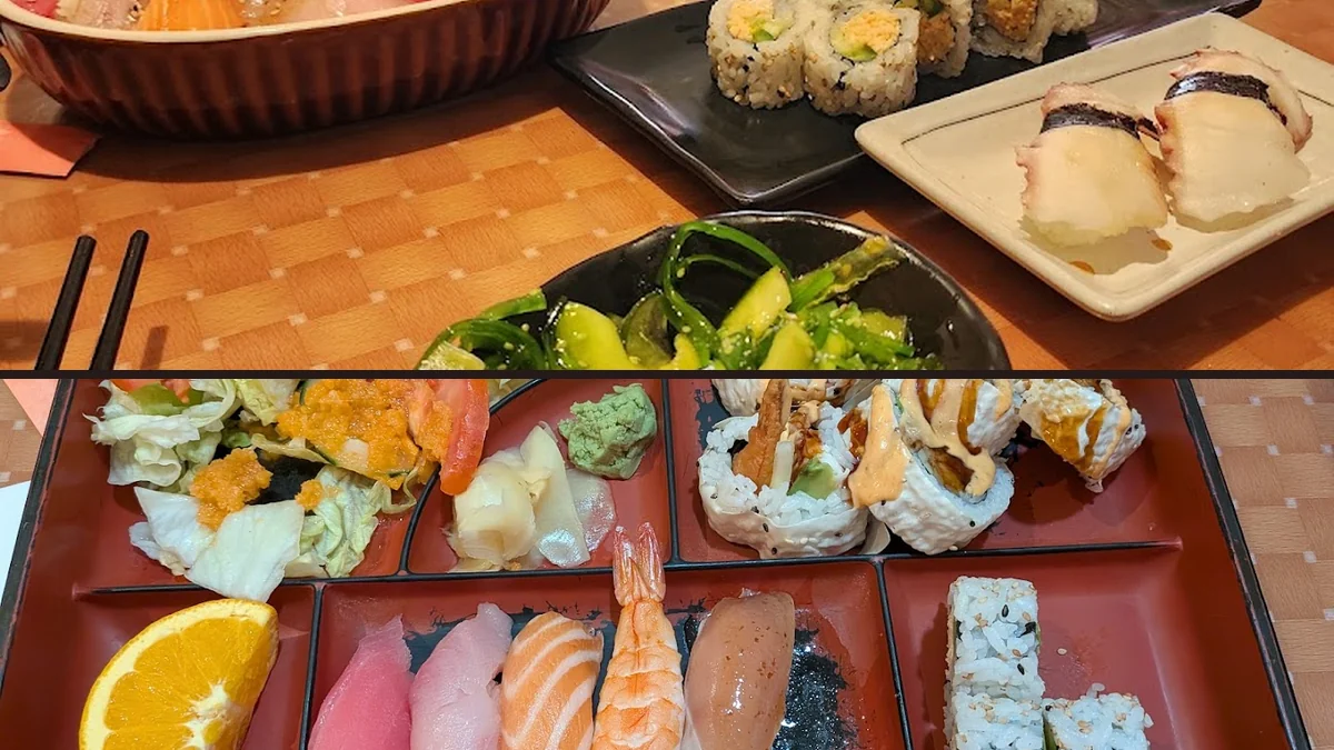 Nigiri and sashimi served on a platter.